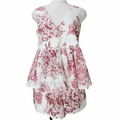 マックス&コー MAX&CO. セットアップ カットワーク 花柄 ノースリーブ トップス チュニック ショートパンツ 38 M相当 白 赤 ■GY09 Xのサムネイル