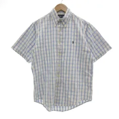 ラルフローレン RALPH LAUREN BLAIRE チェックシャツ 半袖 ボタンダウン BD M ホワイト ブルー /UO ☆AA★