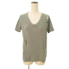 マザー mother ダメージ加工 半袖 コットンＴシャツ Vネック XSサイズ カーキ ■TC ☆AA★のサムネイル