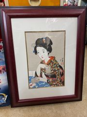 真作保証 宮下柚葵『朝の雪』肉筆 美人画 共箱・題箋付 落款有 R8SD305