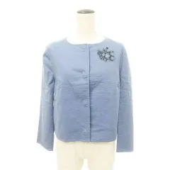 エルマノシェルビーノ ERMANNO SCERVINO 美品 ブローチ付き ノーカラー ジャケット スナップボタン 国内正規 D2661307FFD 40 Lサイズ 水色 スカイブルー ■GY47のサムネイル