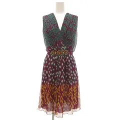 アンティック バティック ANTIK BATIK カシュクールワンピース チュニック ノースリーブ 総柄 ビジュー ひざ丈 シフォン 絹 シルク XS 紫 パープル 緑 グリーン /NU ■GY43のサムネイル