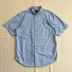 archive　アーカイブ古着　Ralph Lauren　ラルフローレン　半袖ボタンダウンシャツ　ブラウス　ギンガムチェック柄　ワンポイントポニーロゴ刺繍　ブルー×ホワイト　コットン生地　ライトブルー×ホワイト　S相当　アメカジ　C-BOY　ストリート　Y2K