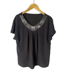 ボディドレッシングデラックス BODY DRESSING Deluxe ビジュー装飾 ブラウス シャツ 半袖 36 グレー ■GY43のサムネイル