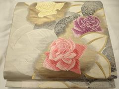 △名古屋帯 洒落帯　高級△ 正絹　花柄　刺繍　草花　313 名古屋帯 洒落帯 高級 ♢ 正絹 アンティーク 刺繍 花柄 草花 393
