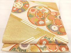 平和屋着物▽スリーシーズン 春夏秋 六通柄袋帯 櫛引織 吉祥文 金彩 