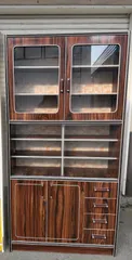 昭和レトロ 食器棚 水屋箪笥 カップボード 木目調 ガラス戸 収納棚