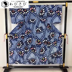 夏着物 浴衣 有松鳴海本絞り 扇子 花模様 藍色 K-6012 - メルカリ