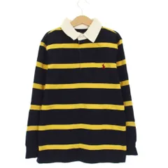 ポロ ラルフローレン POLO RALPH LAUREN タグ付き ポロシャツ 長袖 ボーダー スモールポニー 男の子 S/P 8 紺 黄色 /KH