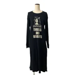 ヒステリックグラマー HYSTERIC GLAMOUR THRILLS AND DELIGHTS ワンピース ワッフル生地 ヒスガール プリント ロング F ブラック 01223CO01のサムネイル