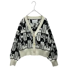 Calvin Klein Jeans(カルバンクラインジーンズ)  V-Neck Cardigan ロゴ ジャガード カーディガン J222385 S ホワイト×ブラックのサムネイル