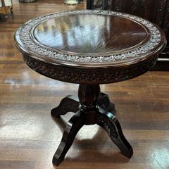 アジアン・バリ家具　木製ガラストップ円形テーブル アジアン・バリ家具 木製ガラストップ円形テーブル - メルカリ