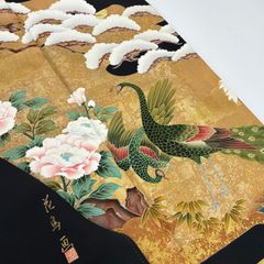 1202）正絹 黒留袖 五つ紋 比翼付き 寛斎 鶴金刺繍 - メルカリ