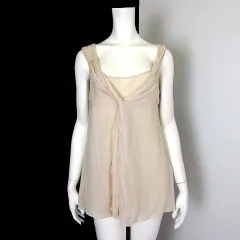 ダナキャランニューヨーク DKNY キャミソール チュニック ノースリーブ 絹 シルク100％ フロントドレープ インナーペチコート付 L 12 ライトベージュ 国内正規品のサムネイル