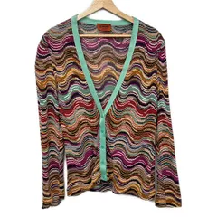 MISSONI(ミッソーニ) カーディガン サイズ48 XL レディース - ライトグリーン×パープル×マルチ 長袖