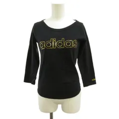 アディダス adidas Tシャツ S 黒 ブラック 七分袖 ラウンドネック ロゴプリント カットソー /PP