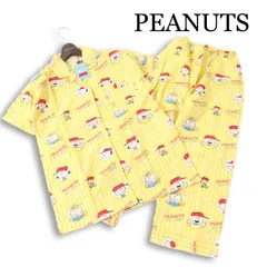【新品 未使用】 PEANUTS ピーナッツ 春夏★ 総柄 ストライプ ルームウェア セットアップ パジャマ Sz.M レディースのサムネイル