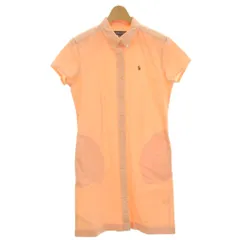 ラルフローレン RALPH LAUREN 子供服 シャツワンピース 160 オレンジ 半袖 ボタンダウンカラー ひざ丈 スモールポニー /HN ■GY53