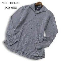 NICOLE CLUB FOR MEN ニコルクラブ フォーメン 襟ワイヤー 長袖 チェック ジャガード イタリアンカラーシャツ Sz.46 メンズ