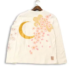 絡繰魂 カラクリ 通年★ 長袖 【和柄 花柄 桜 三日月】 ラメ カットソー ロンTシャツ Sz.S メンズのサムネイル