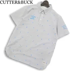CUTTER&BUCK カッター＆バック ゴルフ 春夏★ 半袖 カジキ 刺繍 ボーダー ボタンダウン ポロシャツ Sz.L メンズのサムネイル