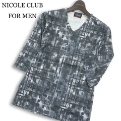 NICOLE CLUB FOR MEN ニコルクラブ フォーメン 春夏★ Vネック 5分袖 転写プリント柄 総柄 リブ Tシャツ Sz.48 メンズ 灰