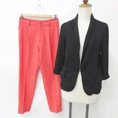 エムドゥ M.deux ジャケット パンツ 2枚セット ショールカラー 七分袖 ホック ニット テーパード ロング 黒 ブラック オレンジ 1のサムネイル