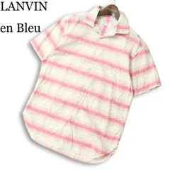 LANVIN en Bleu ランバン オン ブルー 春夏★ 半袖 ボーダー 花柄 シャツ 日本製 大きいサイズ Sz.50 メンズのサムネイル