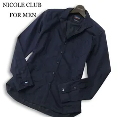 NICOLE CLUB FOR MEN ニコルクラブ フォーメン 襟ワイヤー★ 長袖 イタリアンカラー スリム シャツ Sz.46 メンズ ネイビー