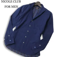 NICOLE CLUB FOR MEN ニコルクラブ フォーメン 襟ワイヤー★ イタリアンカラー ストライプ 長袖 シャツ Sz.46 メンズ 紺