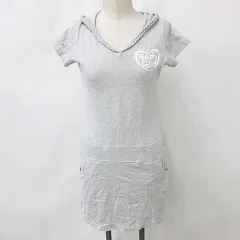 パーリーゲイツ PEARLY GATES ワンピース ゴルフ スポーツウェア 半袖 ニット フード ロゴ プリント グレー 0