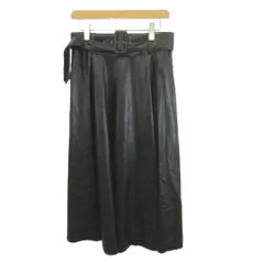 ザラ ZARA ロングスカート フェイクレザー L 黒 ブラック ベルト付き フレアシルエット /YU ■ECA005
