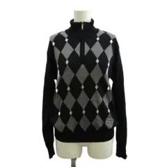 バーニーズニューヨーク BARNEYS NEW YORK ニット セーター 48 黒 ブラック グレー アーガイル柄 ハーフジップ ハイネック 長袖 /KK ■ECA005のサムネイル