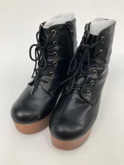 OLIVE des OLIVE オリーブデオリーブ ブーツ M ブラック 合成皮革/人工皮革 無地 ラウンドトゥ ショート レースアップ 紐 ジップアップ 太ヒール 厚底 プレーントゥ レディースのサムネイル