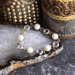 USA VINTAGE CLEAR STONE PEARL DESIGN BRACELET/アメリカ古着クリアストーンパールデザインブレスレットのサムネイル