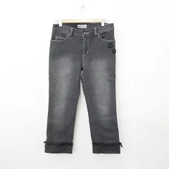 ギャラリービスコンティ GALLERY VISCONTI パンツ デニム ジーンズ クロップド ロールアップ ビーズ ワッペン レース USED加工 黒 ブラック 2のサムネイル