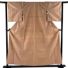 紬 身丈157cm 裄丈62.5cm S 袷 薄オレンジ 正絹 優品 【中古】