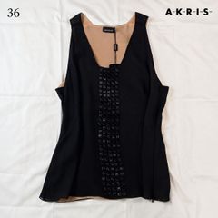 Akris シルク100％ ノースリーブブラウス J36 M相当 ブラック 脇 