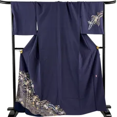 付下げ 身丈165.5cm 裄丈69cm L 袷 翠山工房 落款 辻が花 金彩 青紫 正絹 名品 【中古】のサムネイル