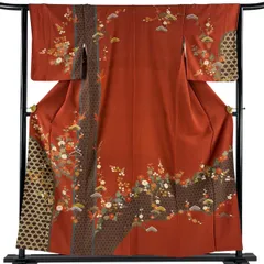 訪問着 身丈155cm 裄丈63.5cm S 袷 落款 松竹梅 笛 金彩 茜色 正絹 秀品 一つ紋 【中古】のサムネイル