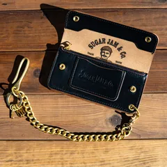 茶芯ロングトラッカーウォレット（HORWEEN クロムエクセル）ブラック / ハトメ・小判カン付きのサムネイル