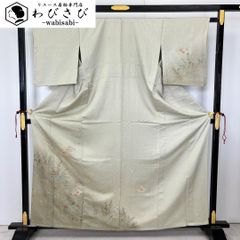 単衣 付下げ 刺繍柄 地紙に花模様 金駒刺繍 薄裏柳色 K-6008 - メルカリ