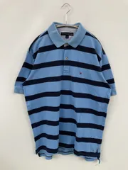 TOMMY HILFIGER トミーヒルフィガー ポロシャツ L スカイブルー ボーダー柄 ワンポイント ブランドロゴ 半袖 メンズ
