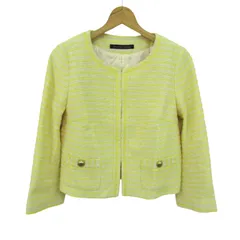 グリーンレーベルリラクシング ノーカラージャケット ボーダー柄 アウター レディース 40サイズ イエロー green label relaxing 【中古】のサムネイル