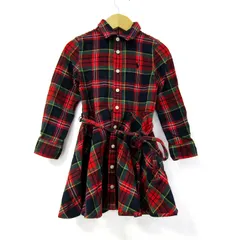 ポロラルフローレン シャツワンピース トップス 長袖 チェック柄 キッズ 女の子用 3/3Tサイズ 赤×紺 POLO RALPH LAUREN 【中古】