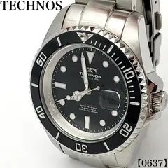 稼働品 Working item テクノス TECHNOS 腕時計 メンズ Men's クォーツ Quartz TSM402SB ダイバーズタイプ ブラックダイヤル デイトカレンダー 回転ベゼル オールステンレス　0637のサムネイル
