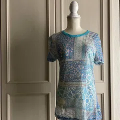 Z　 ジョンガリアーノ John galliano　Y2K　T シャツ 花柄 リネン　麻　LINEN　総柄　半袖　お呼ばれ　デート　オフィスカジュアル　食事会　可愛い　お出かけ　上品　Lサイズ 40 11号