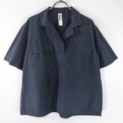 マーガレットハウエル リネンシャツ プルオーバー 半袖 MHL. マーガレットハウエル 半袖シャツ ネイビー リネン混紡 プル