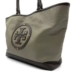 【良品】Tory Burch トリーバーチ レザー ナイロン トートバッグ カーキ 大容量収納可