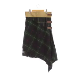 ビームスボーイ BEAMS BOY HIGHLAND TWEEDS ラップスカート ひざ丈 チェック柄 緑 グレー プリーツ アシメデザイン /JPのサムネイル